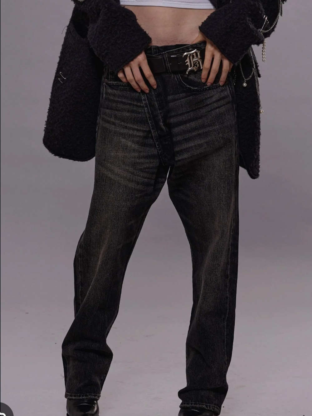 R13 Women’s Black Washed Jeans Crossover